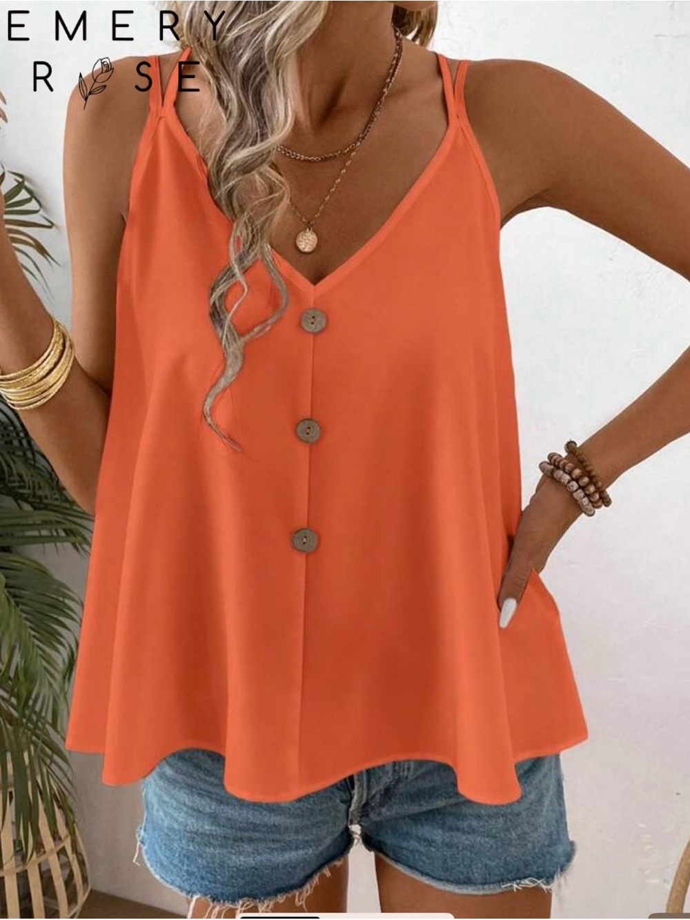 SHEIN Orange Halter Button-Front Tank Top